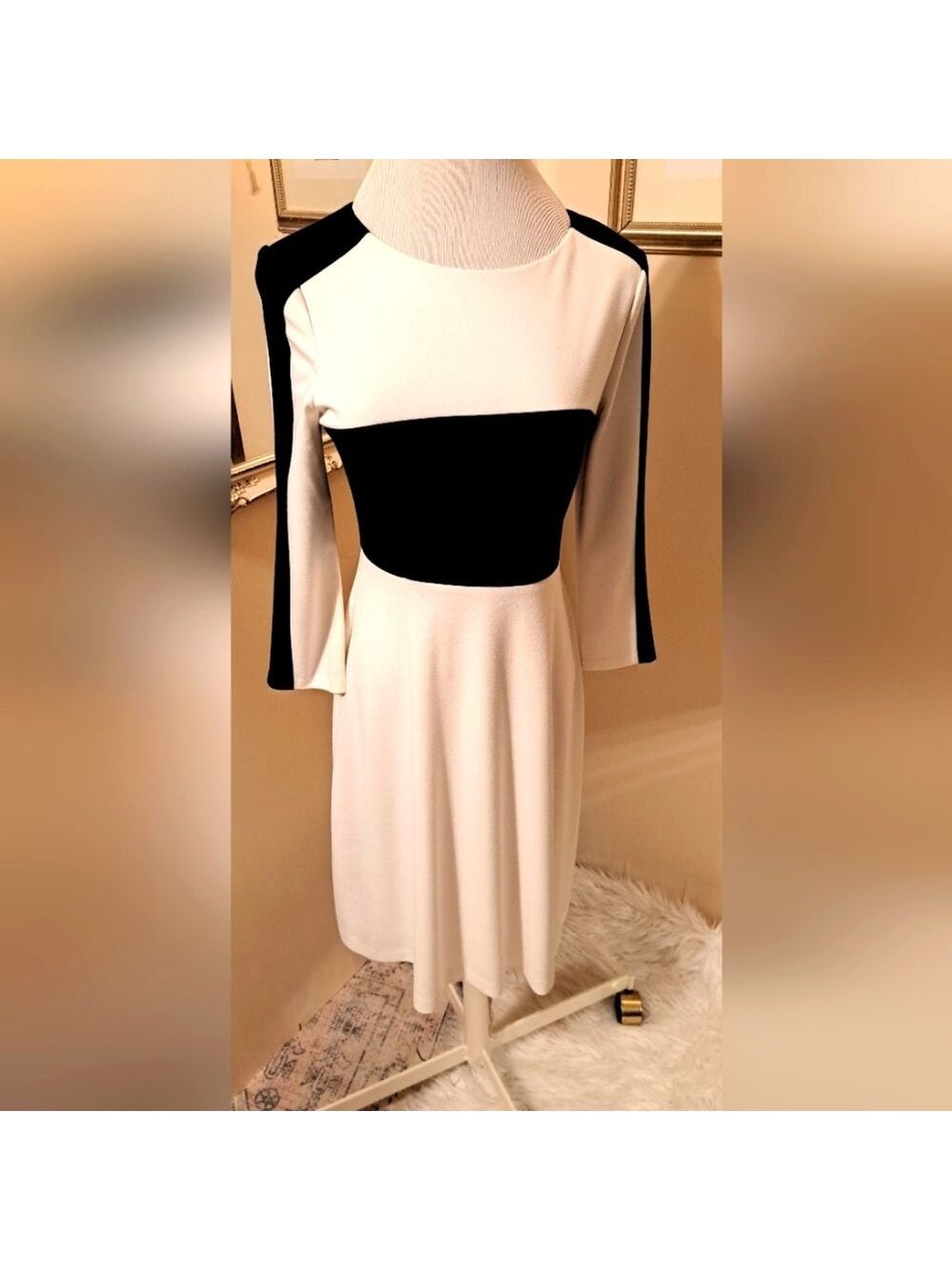 Eliza J Black and White Color Block Fitted Midi Dress. Size Small. - Picture 4 of 10